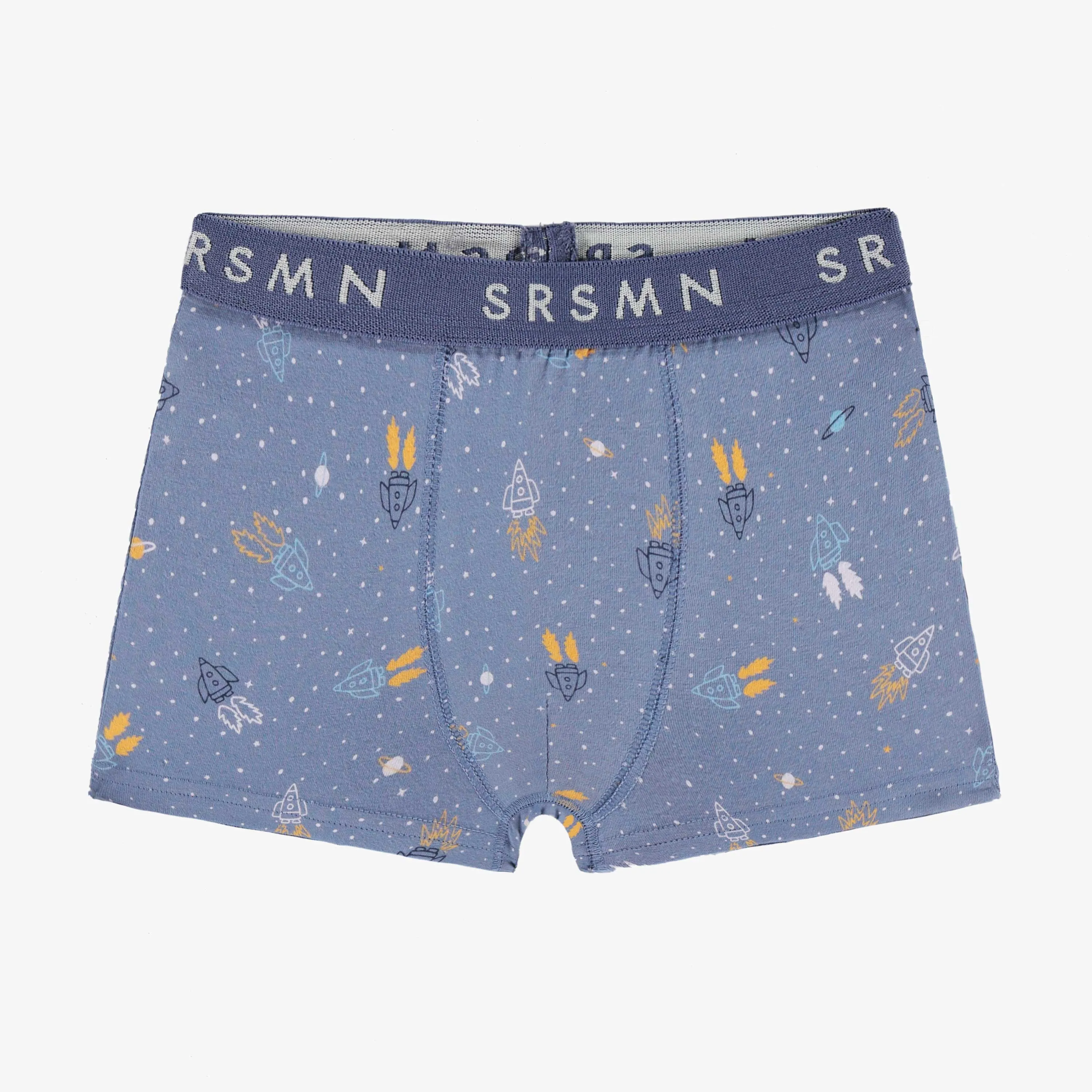 Boxer bleu à motifs de fusées, enfant || Blue boxer shorts with rockets all over print, child