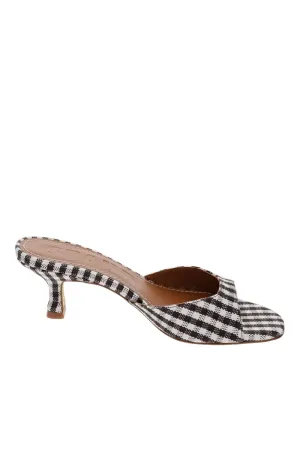 Brigitte Chocolate Gingham Kitten Mule