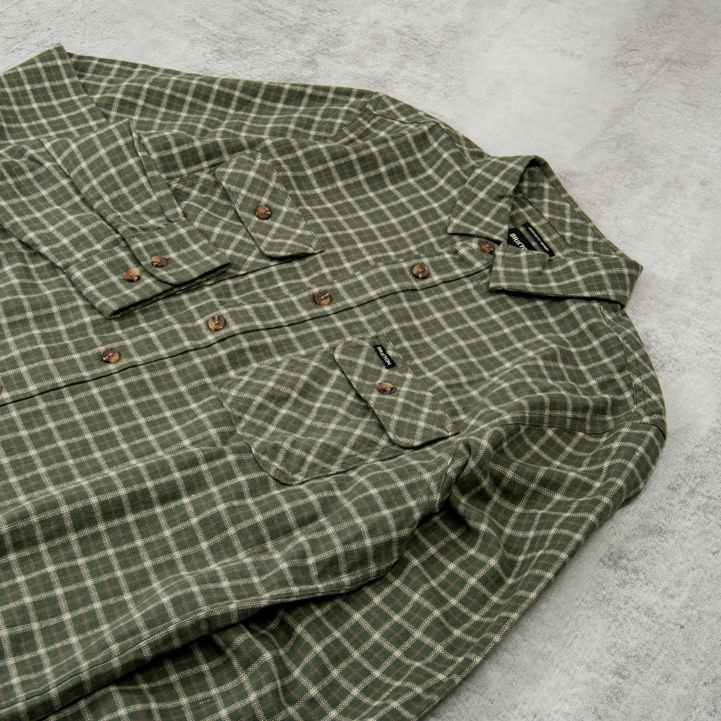 Brixton Bowery Lightweight Flannel Shirt - Green / Whitecap