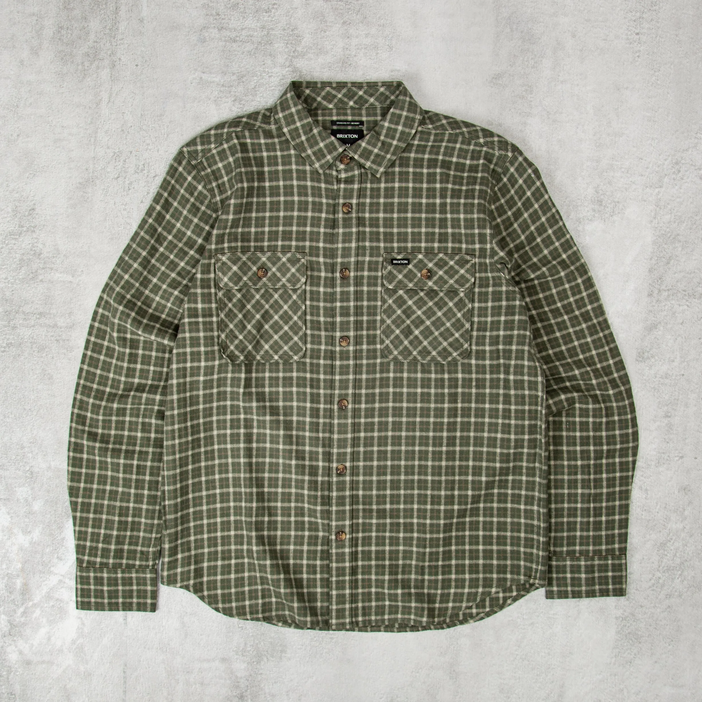 Brixton Bowery Lightweight Flannel Shirt - Green / Whitecap