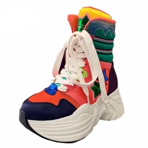 Butterfly-Knot Cross-tied Female Sneakers Shoes Colour Mixture Flat Platform Woman Shoes High-Top Platform Boots