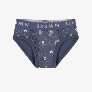 Caleçon ajusté bleu à motifs de fusées, enfant || Blue fitted briefs with rocket all over print, child