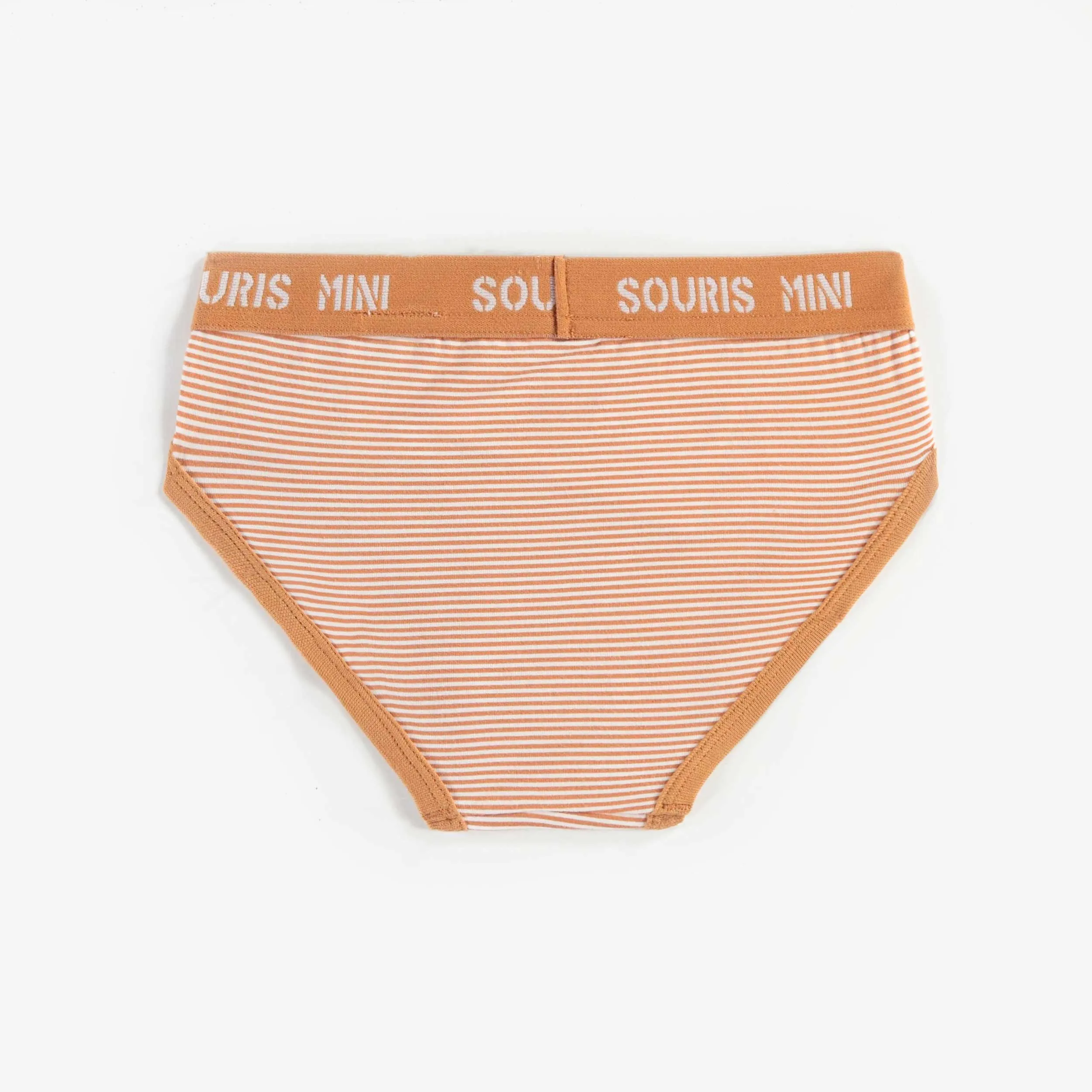 Caleçon brun pâle ligné en coton biologique extensible, enfant
 || Light brown striped brief in stretch organic cotton, child