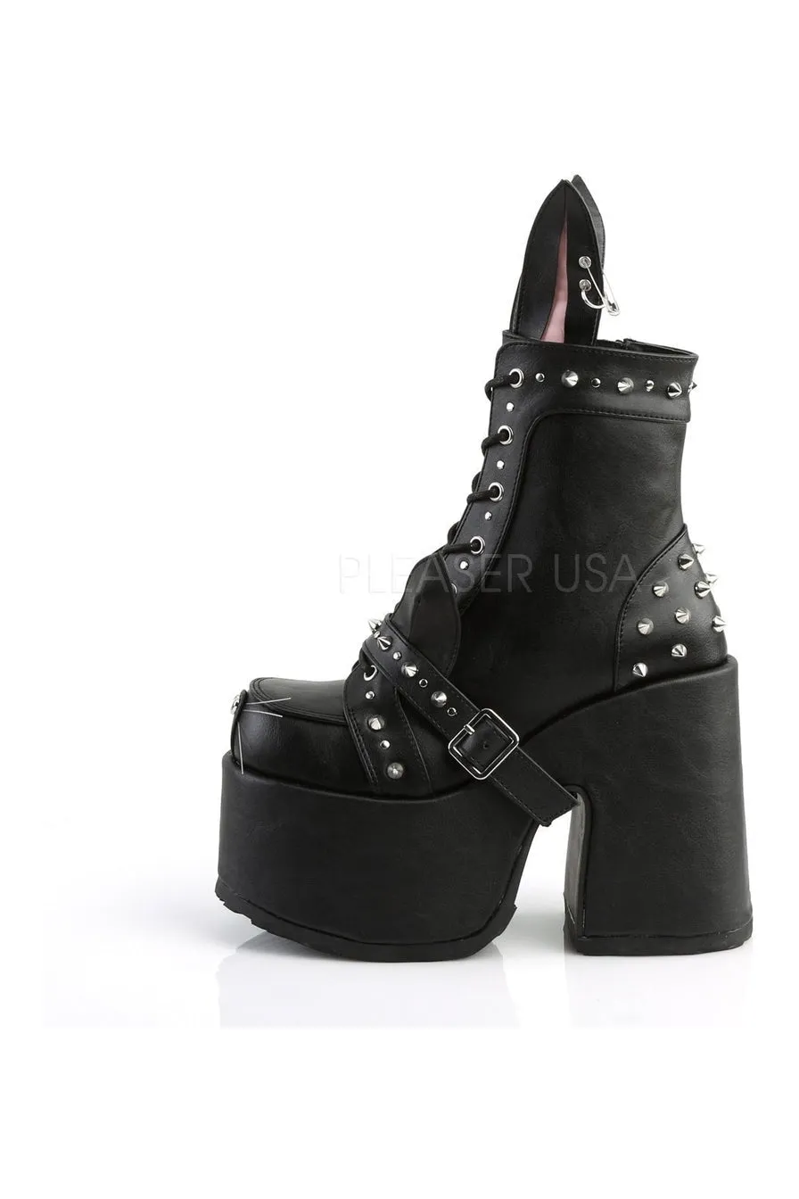 CAMEL-202 Demonia Ankle Boot | Black Faux Leather
