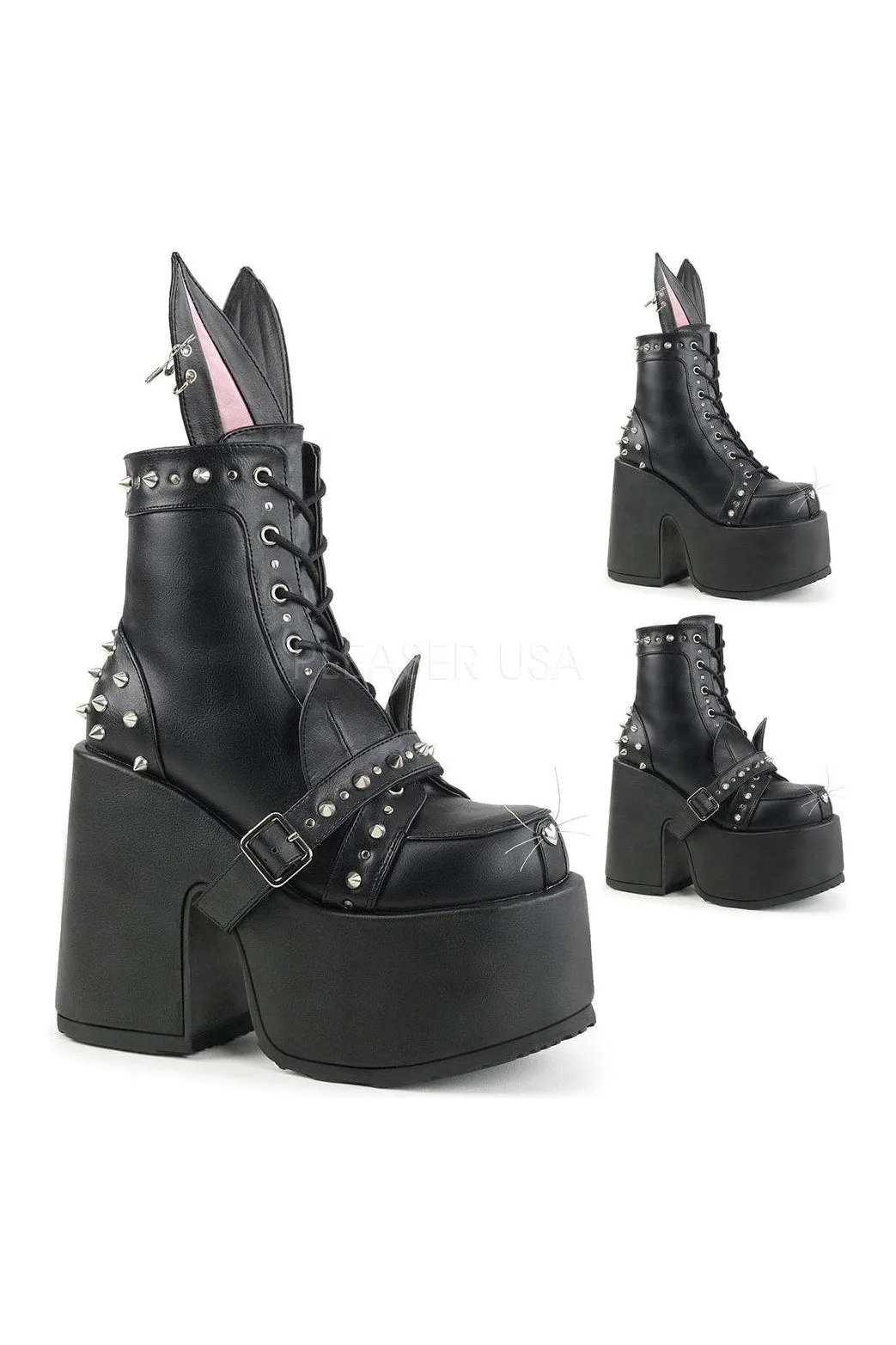 CAMEL-202 Demonia Ankle Boot | Black Faux Leather