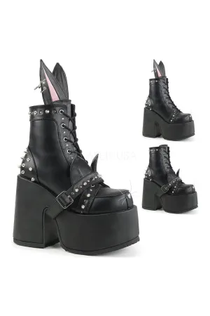 CAMEL-202 Demonia Ankle Boot | Black Faux Leather