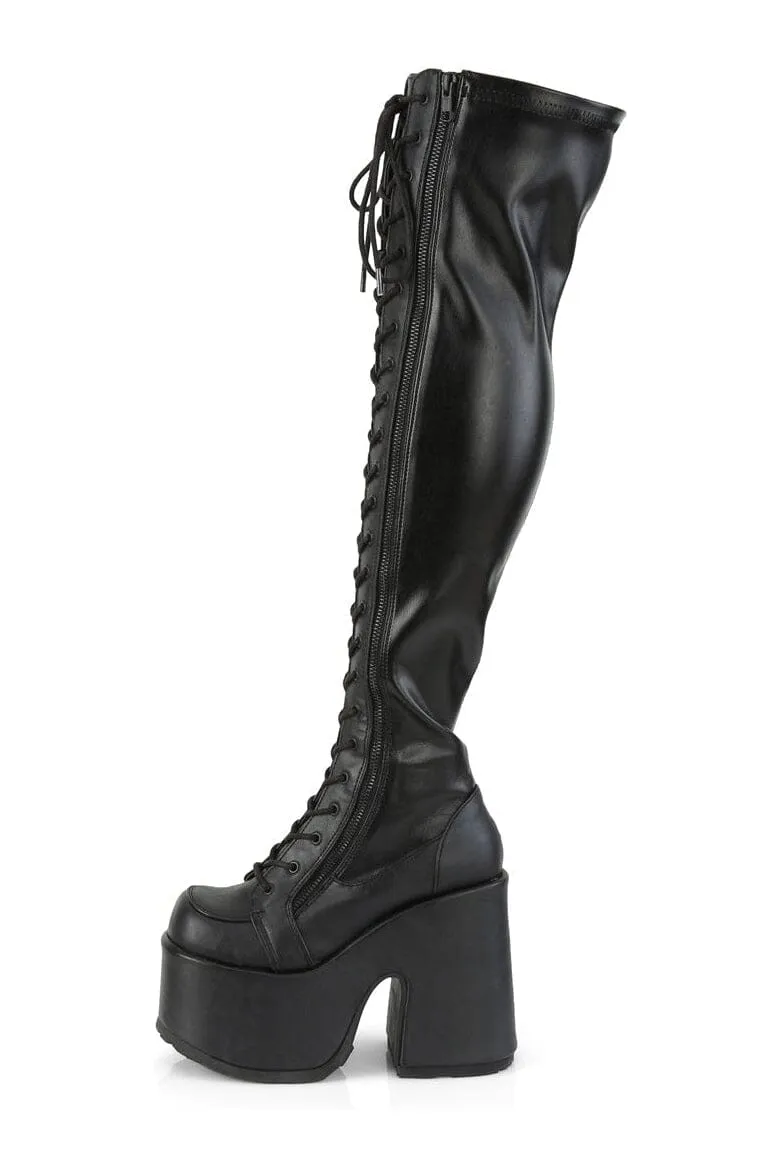 CAMEL-300 Black Vegan Leather Thigh Boot