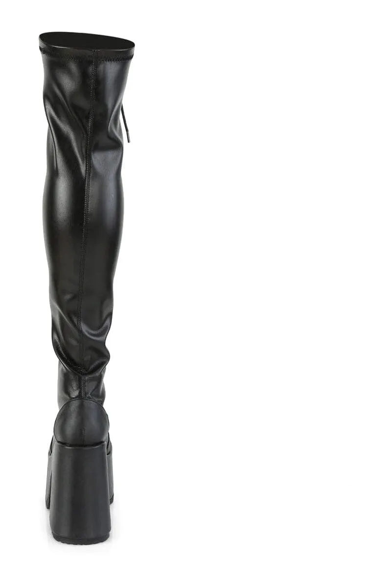 CAMEL-300 Black Vegan Leather Thigh Boot