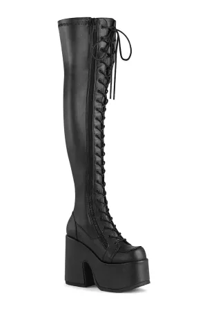 CAMEL-300 Black Vegan Leather Thigh Boot