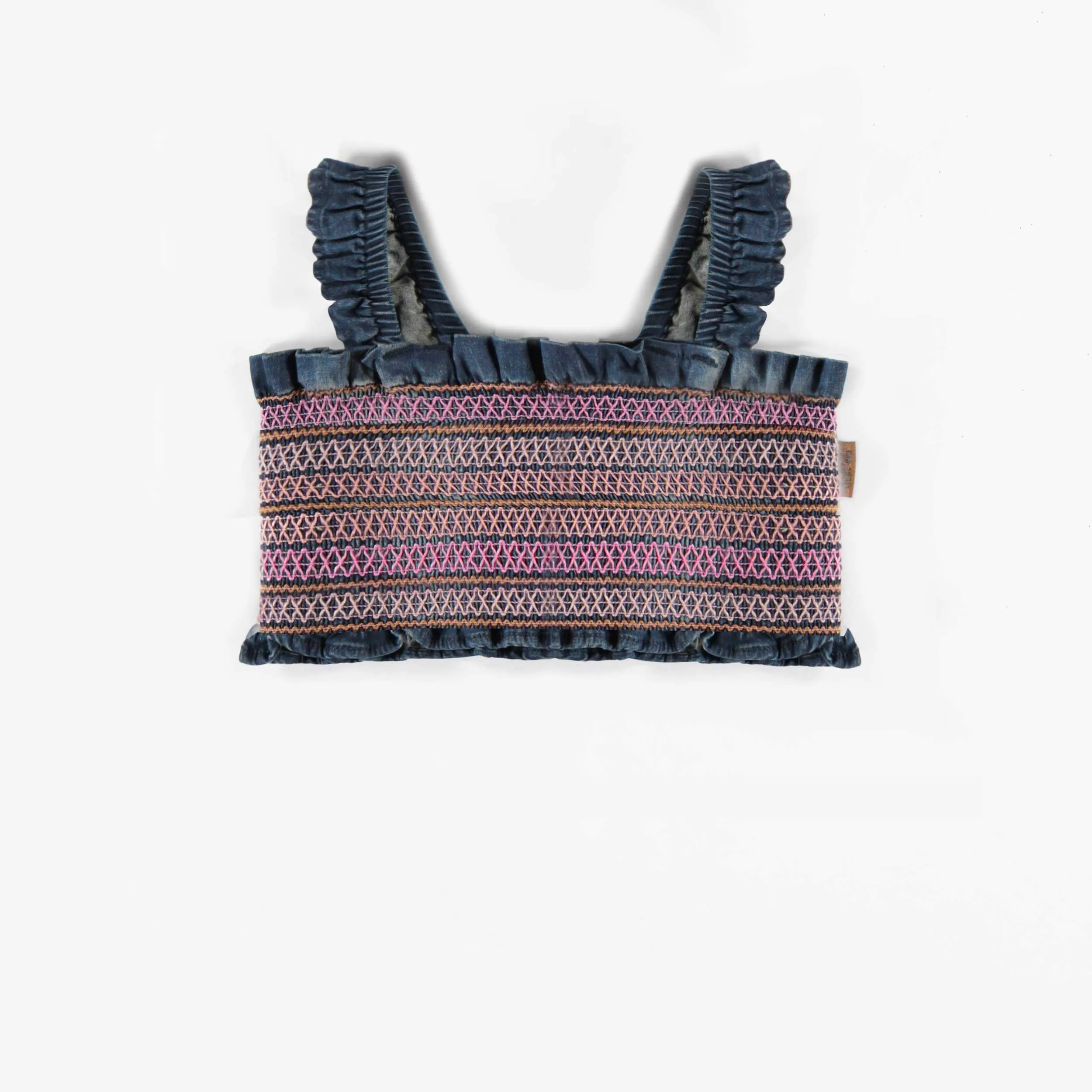 Camisole bleue courte en denim extensible, enfant || Blue stretch denim short tank top, child
