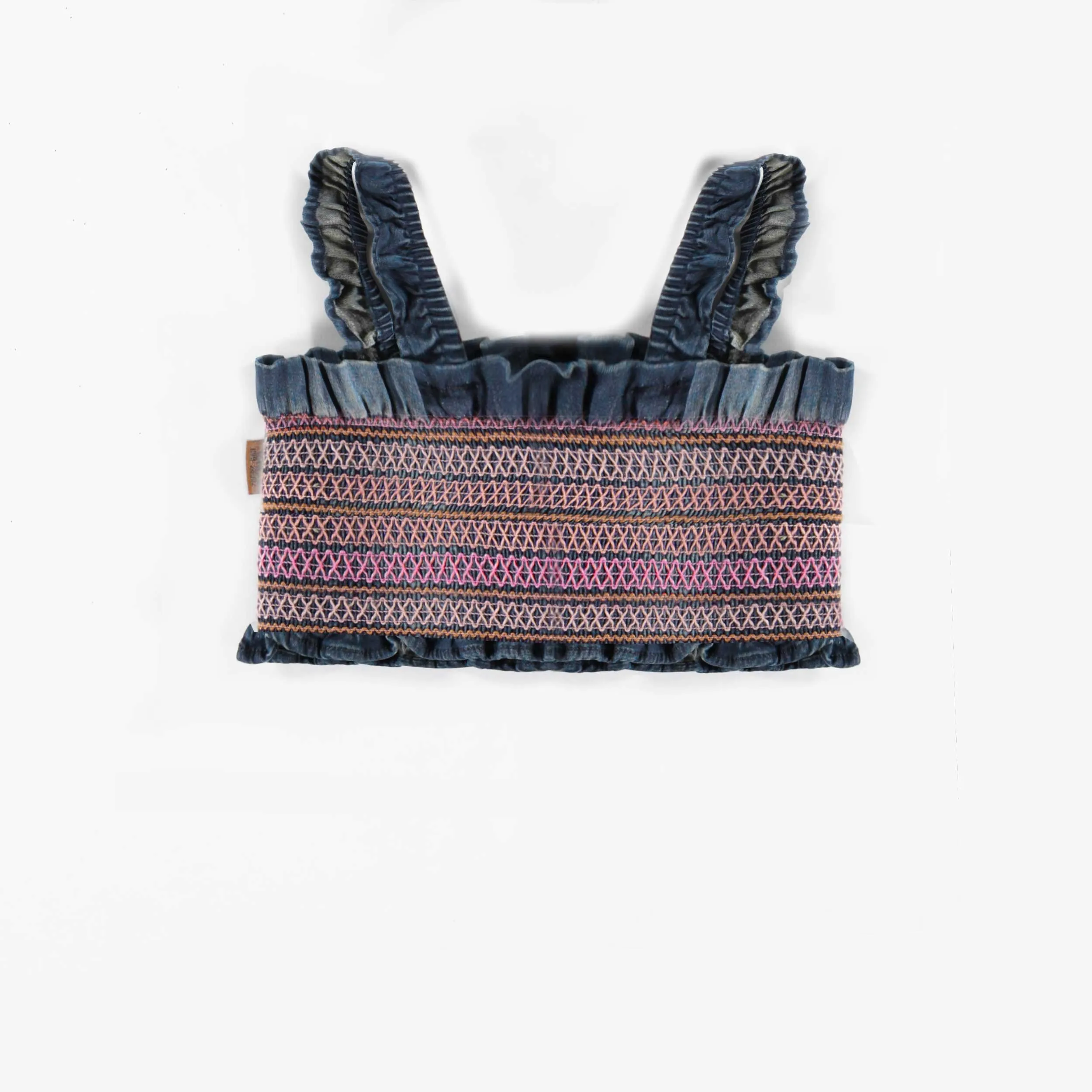 Camisole bleue courte en denim extensible, enfant || Blue stretch denim short tank top, child