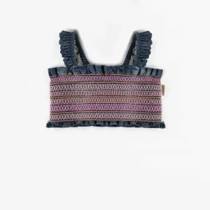 Camisole bleue courte en denim extensible, enfant || Blue stretch denim short tank top, child