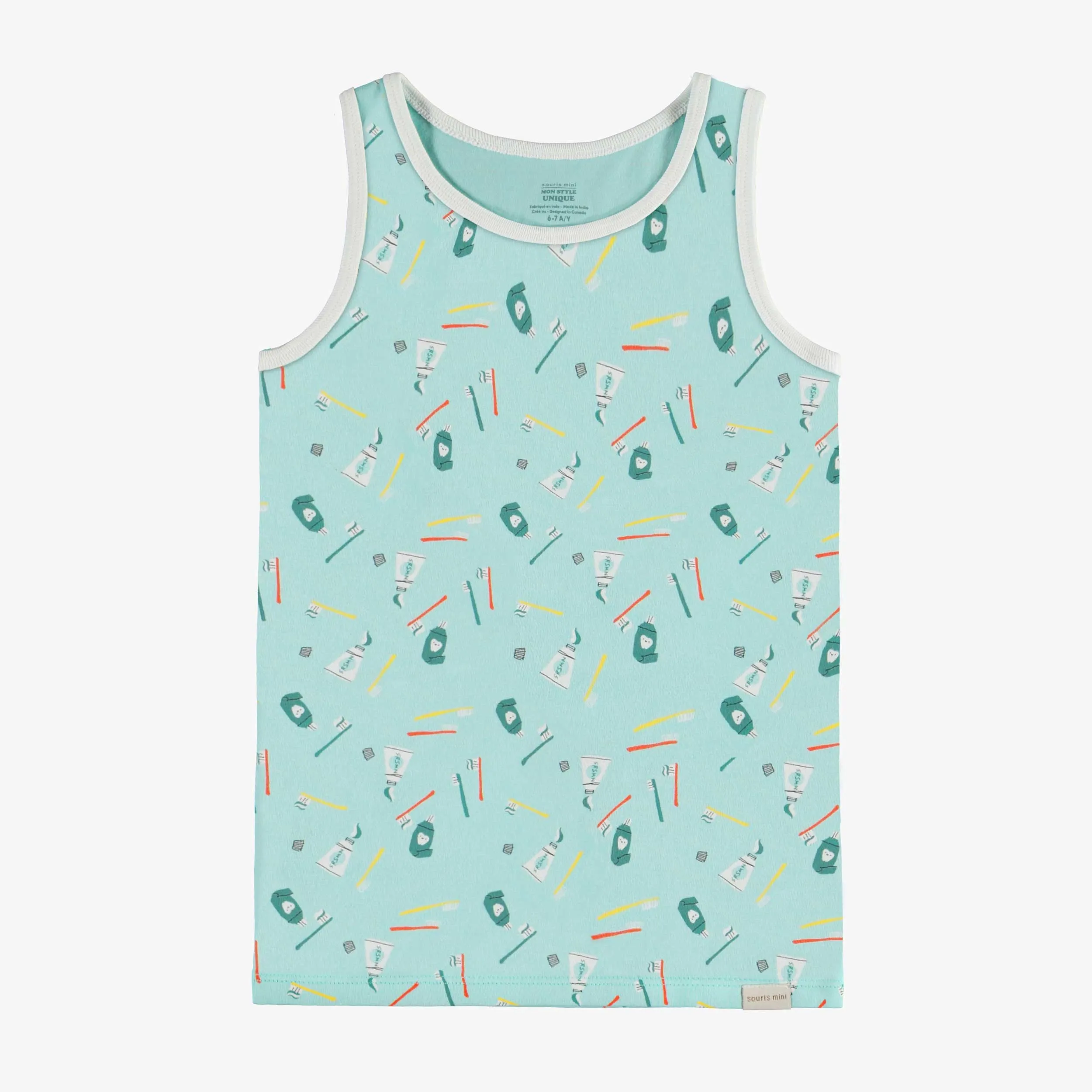 Camisole bleue à motif en jersey, enfant || Blue camisole with a print in jersey, child