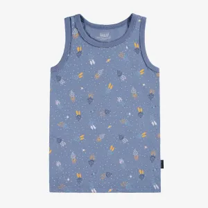 Camisole bleue à motifs de fusées, enfant || Blue camisole with rocket all over print, child