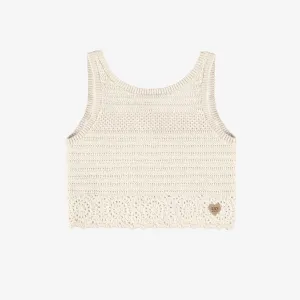 Camisole crème en tricot crocheté, enfant || Cream tank top in crocheted knit, child
