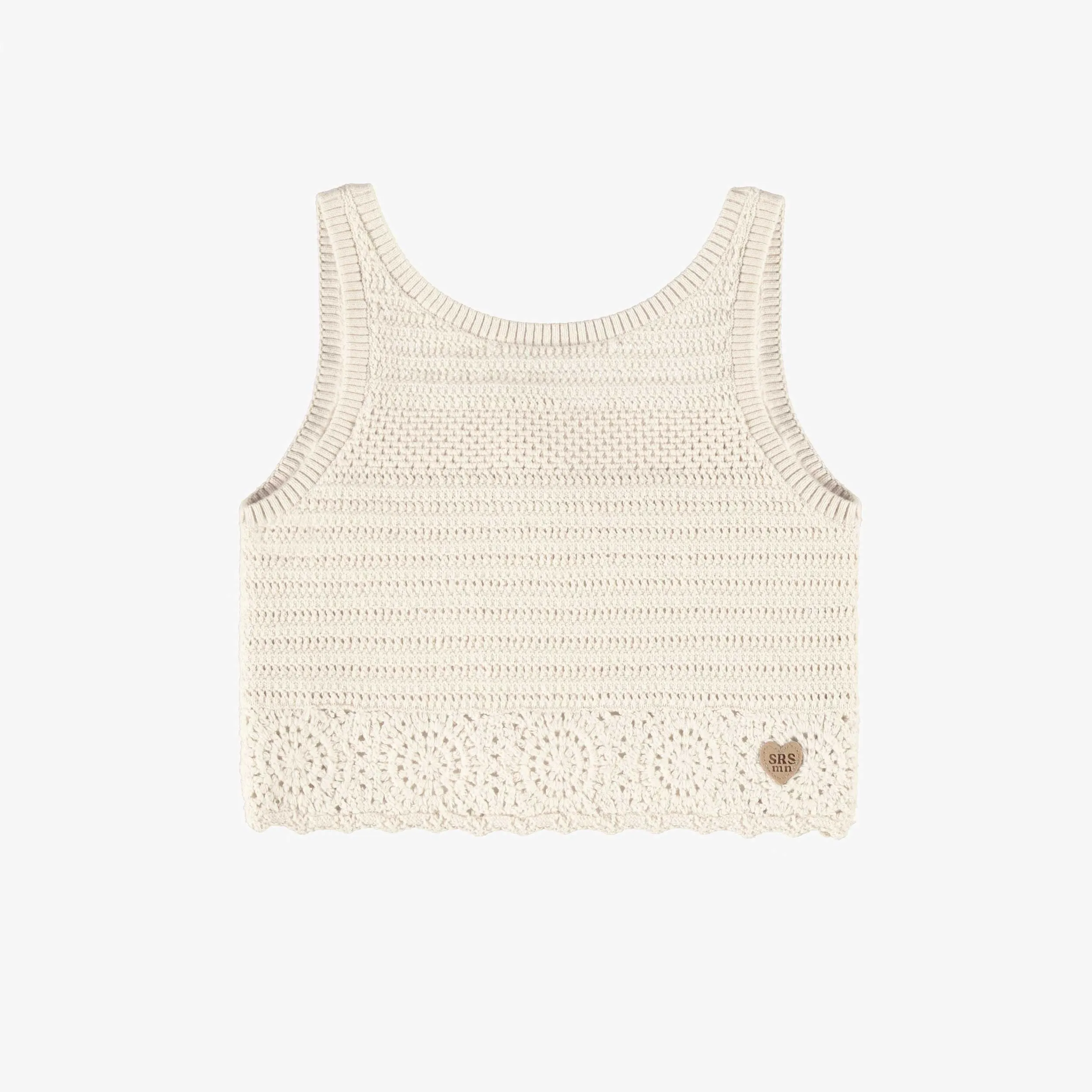 Camisole crème en tricot crocheté, enfant || Cream tank top in crocheted knit, child