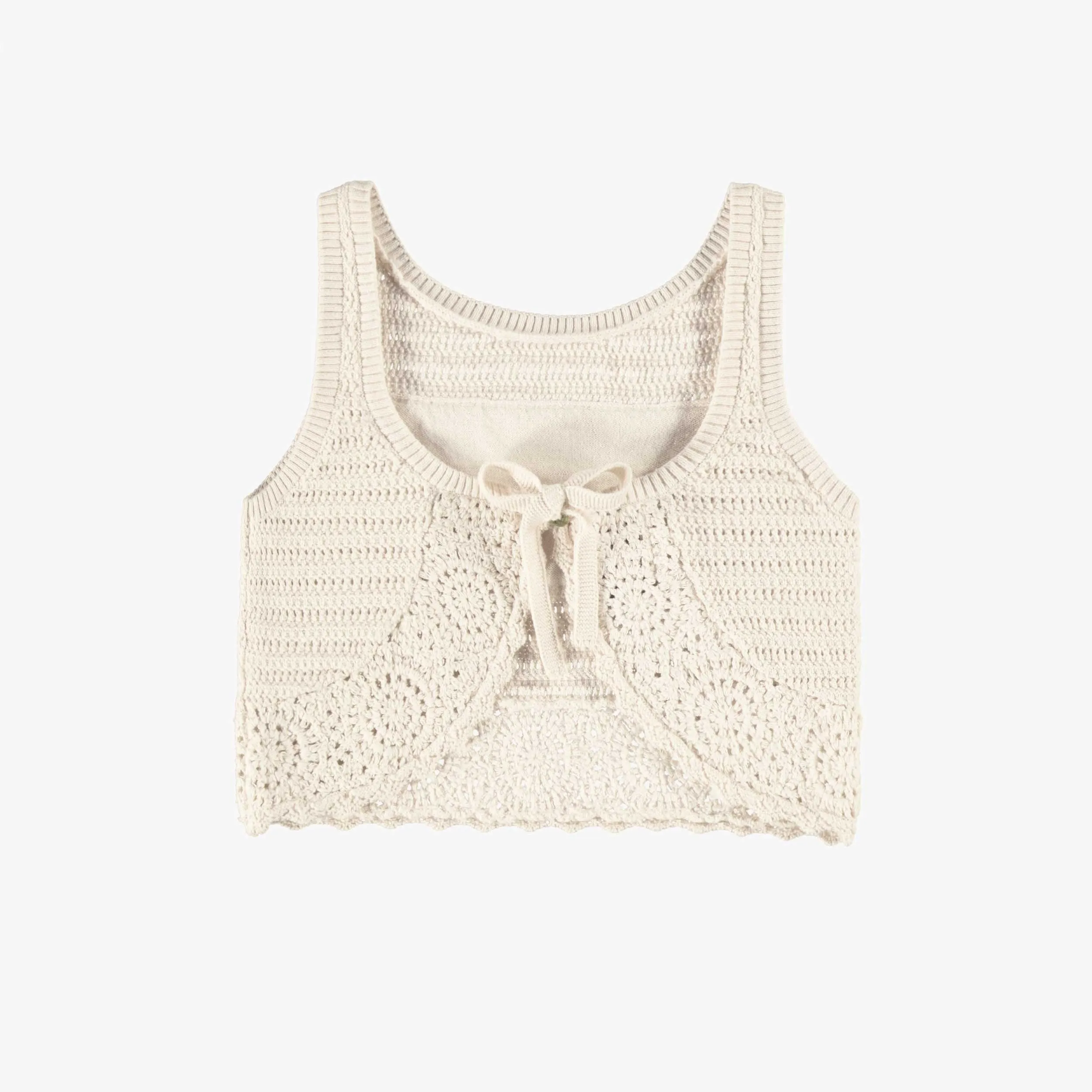 Camisole crème en tricot crocheté, enfant || Cream tank top in crocheted knit, child