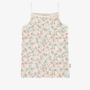 Camisole crème à motifs fleuris en jersey extensible, enfant || Cream camisole with floral all over print in stretch jersey, child