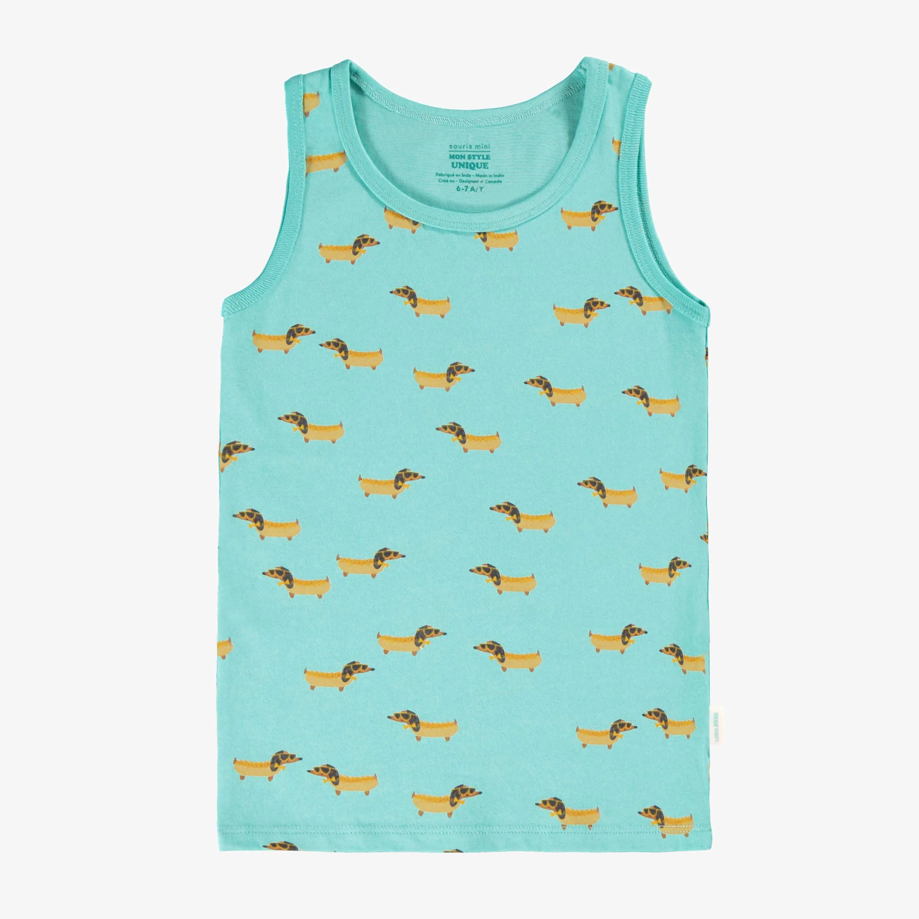 Camisole turquoise à motifs, enfant  || Turquoise camisole with all over print, child