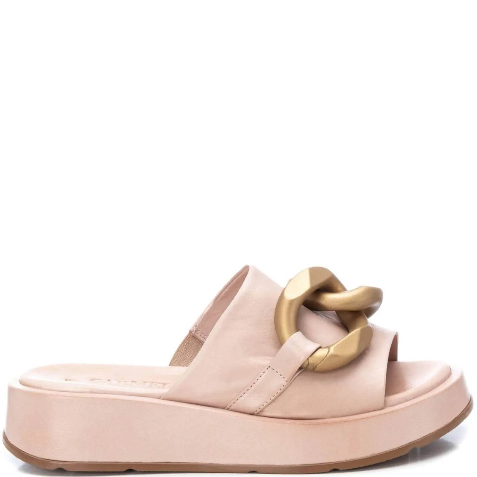 Carmela Nude Leather Slip On Flat Mules