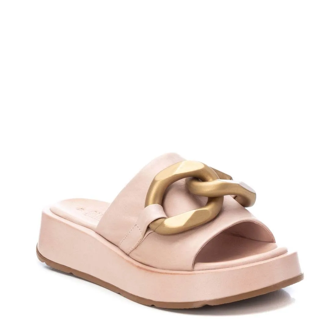 Carmela Nude Leather Slip On Flat Mules