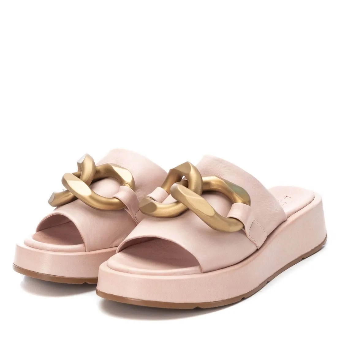 Carmela Nude Leather Slip On Flat Mules