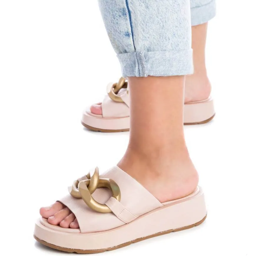 Carmela Nude Leather Slip On Flat Mules