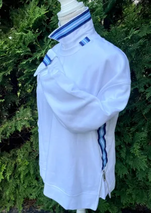 Casie 2 - White Ox w Blue & Lt. Blue Stripe Ribbon: White w Blue & Lt. Blue Stripe Ribbon / M