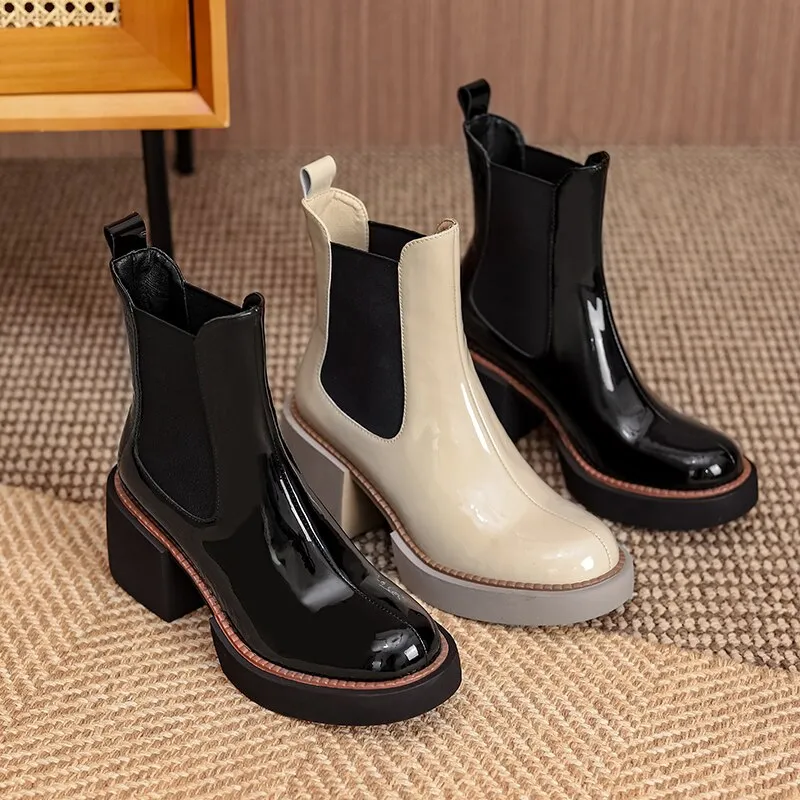 Casual Square Heels Office Lady Chelsea Boots
