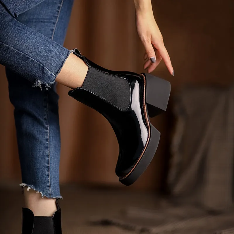 Casual Square Heels Office Lady Chelsea Boots