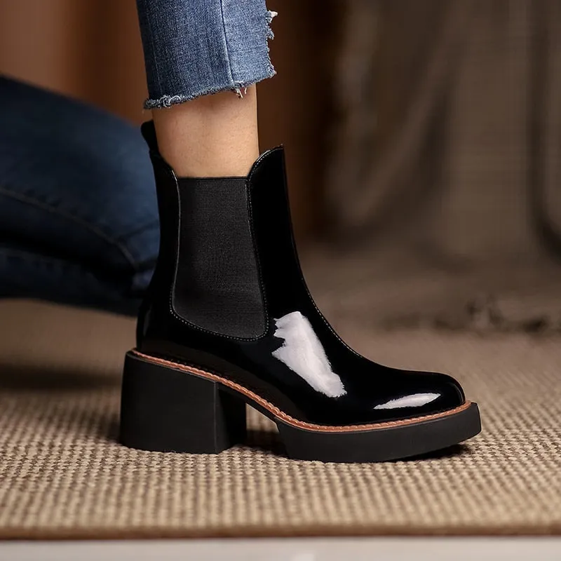 Casual Square Heels Office Lady Chelsea Boots