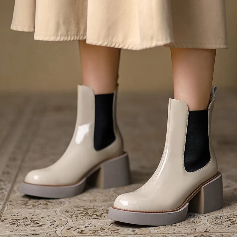 Casual Square Heels Office Lady Chelsea Boots