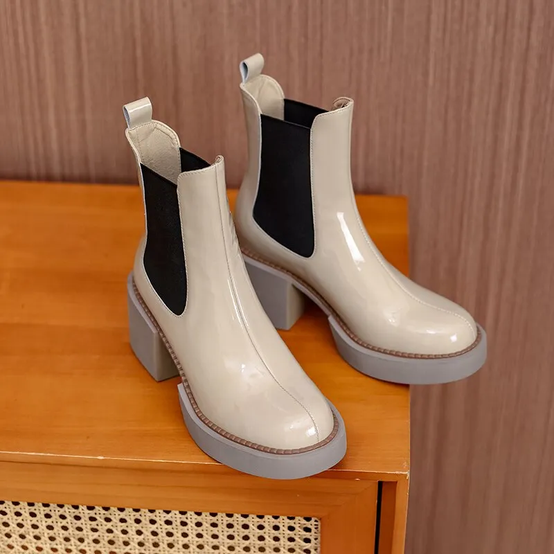 Casual Square Heels Office Lady Chelsea Boots