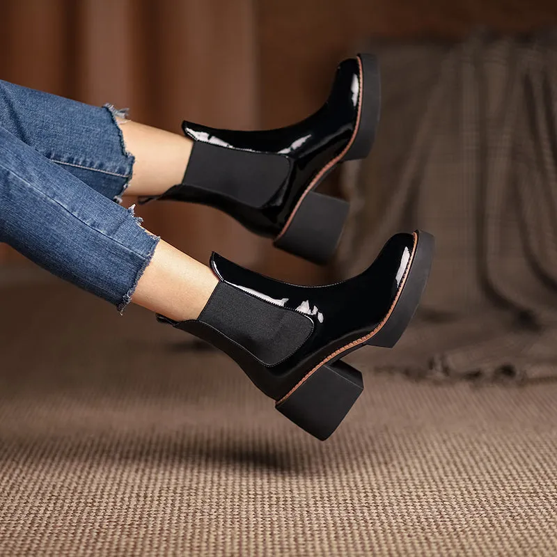 Casual Square Heels Office Lady Chelsea Boots