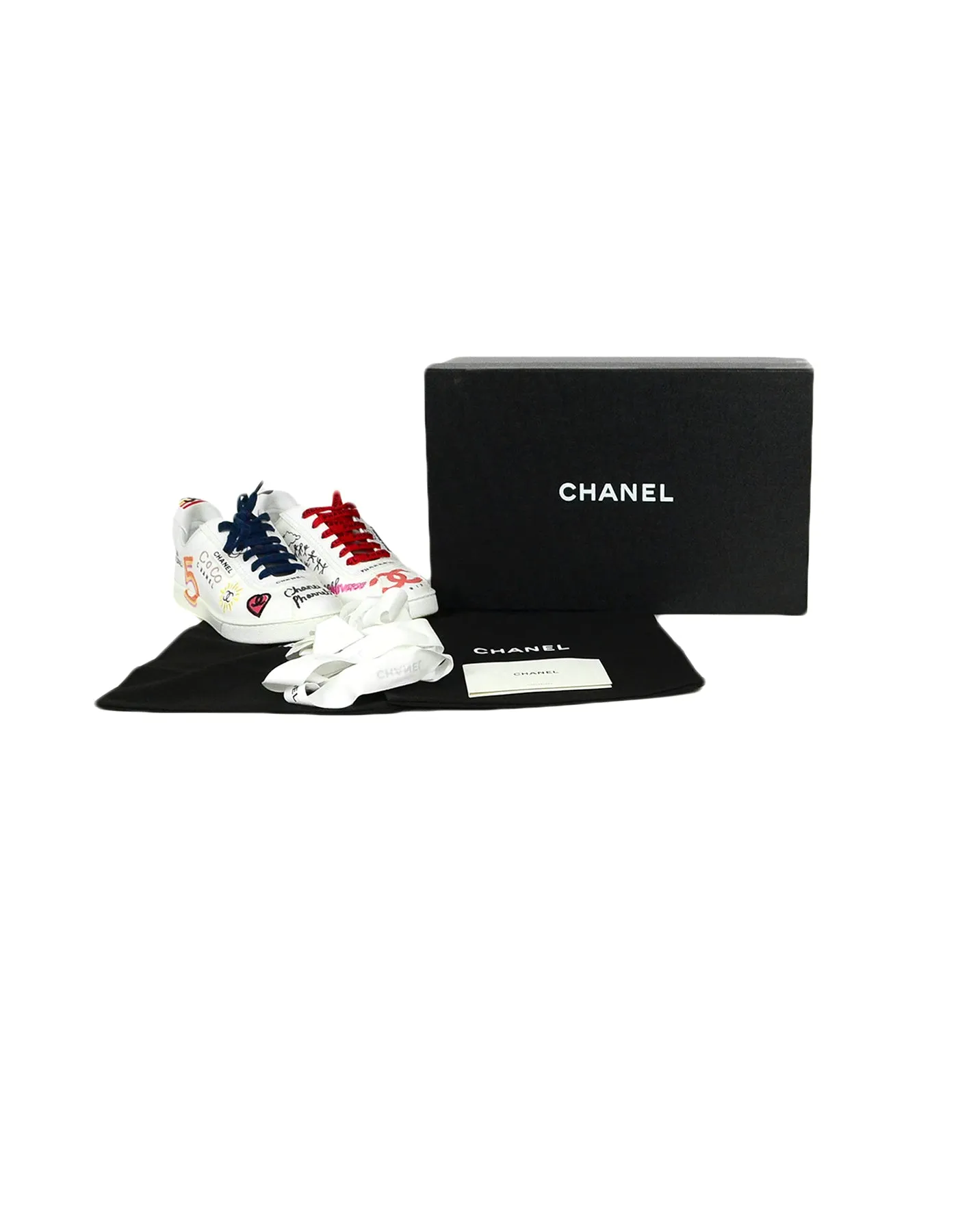 Chanel 2019 White Canvas & Calfskin Leather Pharrell Williams Graffiti Sneakers sz 39