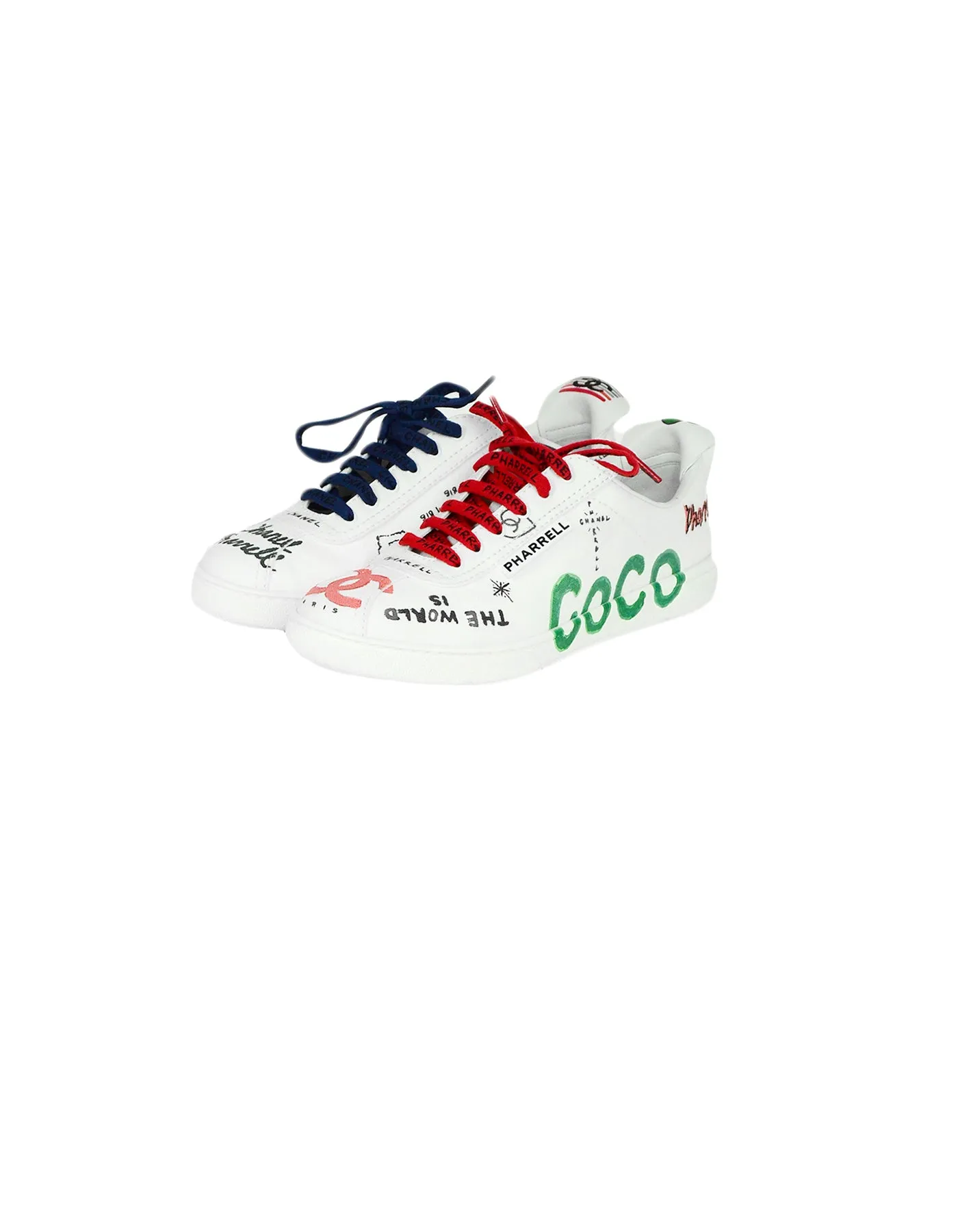 Chanel 2019 White Canvas & Calfskin Leather Pharrell Williams Graffiti Sneakers sz 39