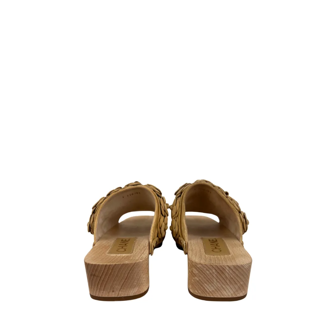 Chanel Suede Calfskin Camellia Mules - Size 35