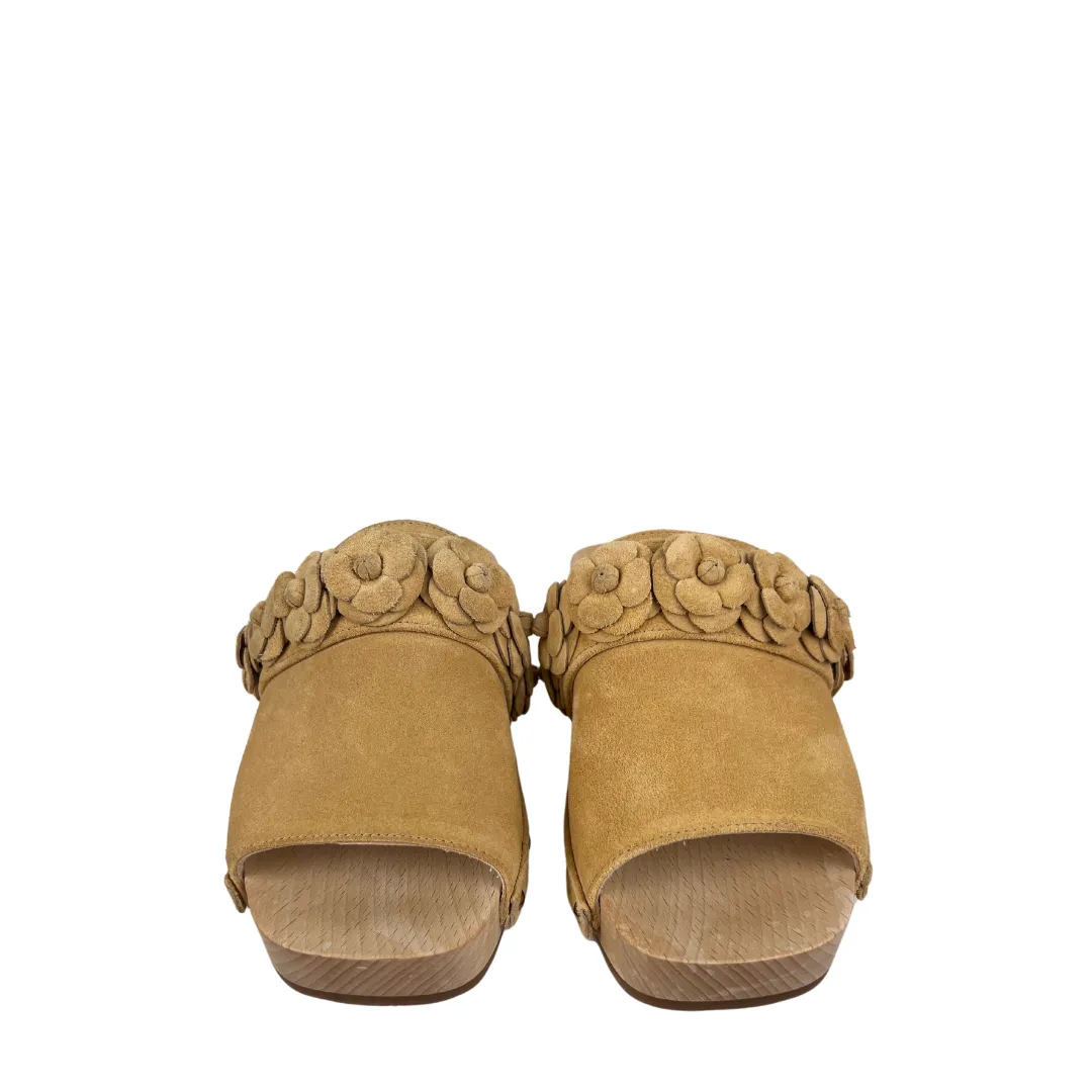 Chanel Suede Calfskin Camellia Mules - Size 35