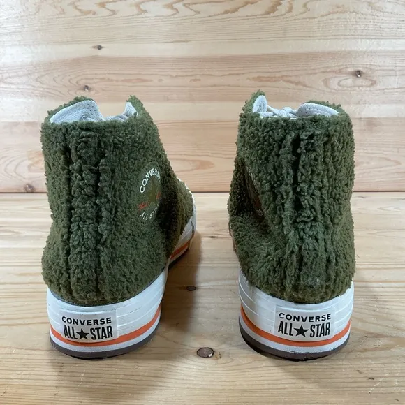 Chuck Taylor All Star Sherpa EVA Platform High GS Kids 5 Women’s 6.5 Moss Green