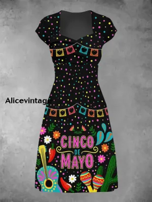 Cinco De Mayo Art Print Short Sleeve Vintage Dress