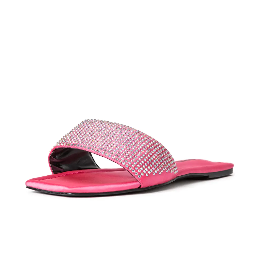 Claire Pink Satin and Crystal Slides