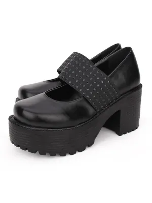 Classic Lolita Footwear Metallic Round Toe PU Platform Black Lolita Shoes