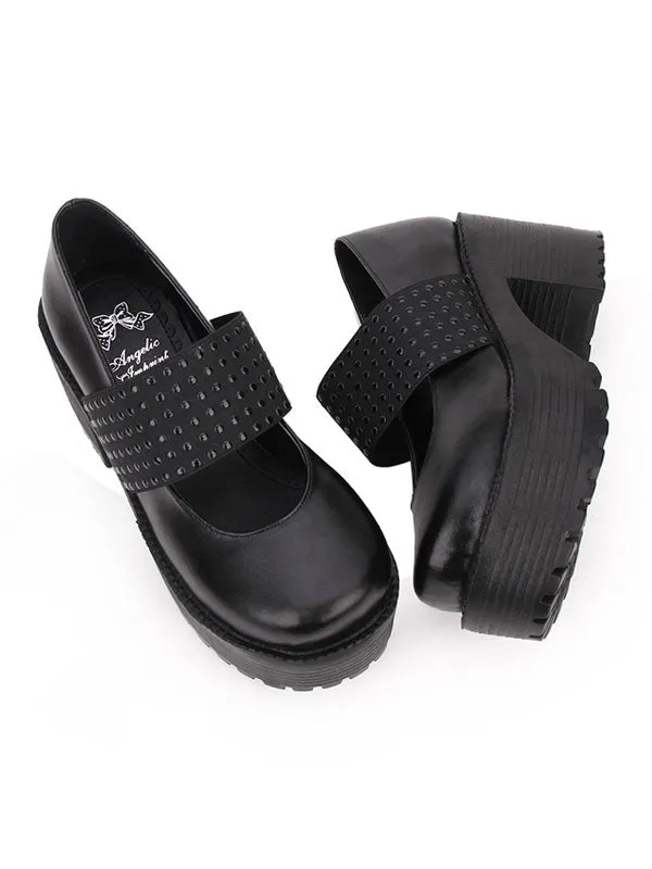 Classic Lolita Footwear Metallic Round Toe PU Platform Black Lolita Shoes