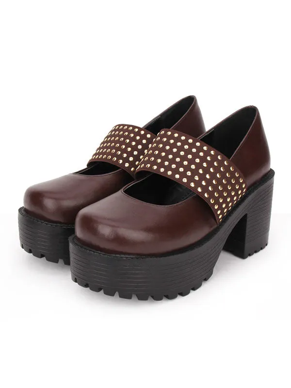 Classic Lolita Footwear Metallic Round Toe PU Platform Black Lolita Shoes