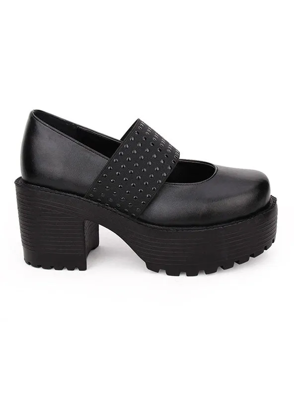 Classic Lolita Footwear Metallic Round Toe PU Platform Black Lolita Shoes