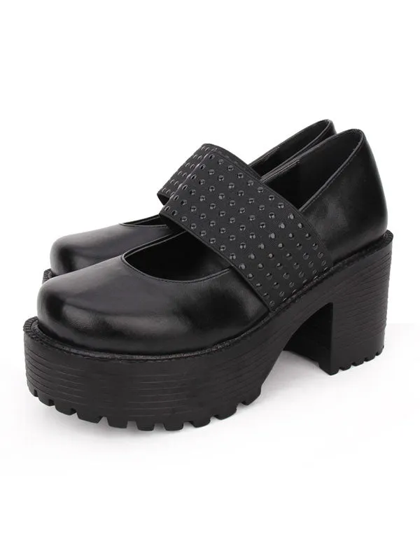 Classic Lolita Footwear Metallic Round Toe PU Platform Black Lolita Shoes