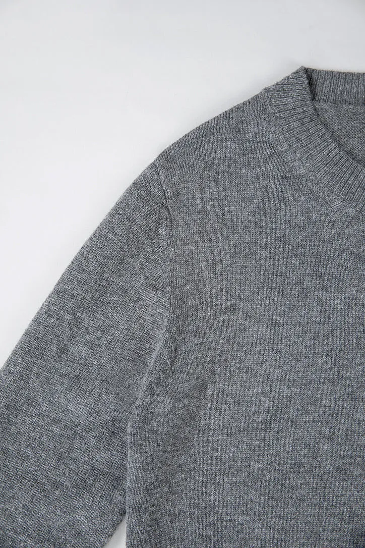 Classic Wool Blend Round Neck Cardigan in Grey