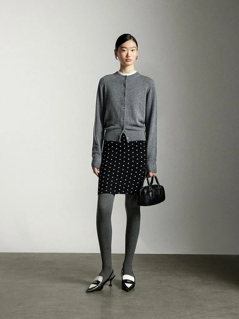 Classic Wool Blend Round Neck Cardigan in Grey
