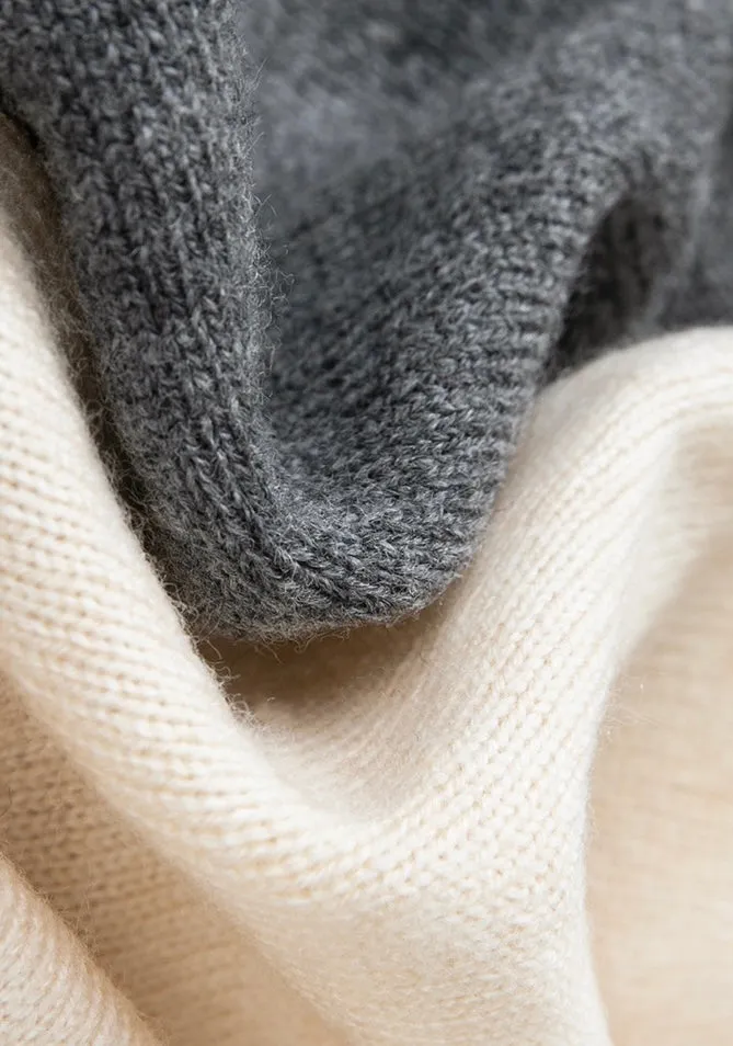 Classic Wool Blend Round Neck Cardigan in Grey