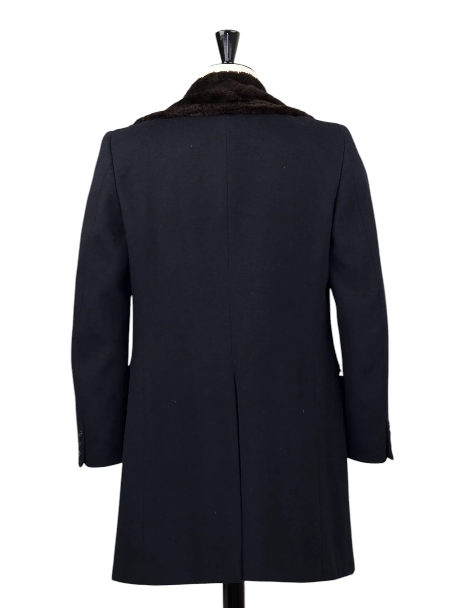 Corneliani Navy Wool Blend Shearling-Collar Overcoat